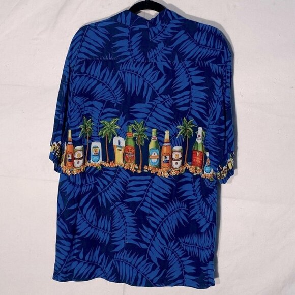 Vintage Aloha Joe Blue Hawaiian Shirt Palm Trees Island Beers M - Picture 2 of 7